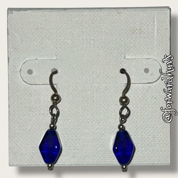 Bundle Sale 3 for $15 | Handcrafted Blue Glass Diamond-Shaped Earrings - Picture 1 of 8